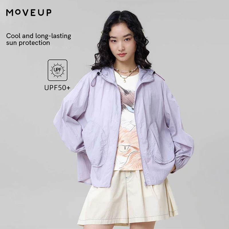

MOVEUP Casual Women's Jacket 2026 Summer New Hooded Puff Sleeves Pocket Zipper Short Sun Protection Jacket Women 3ELX21502
