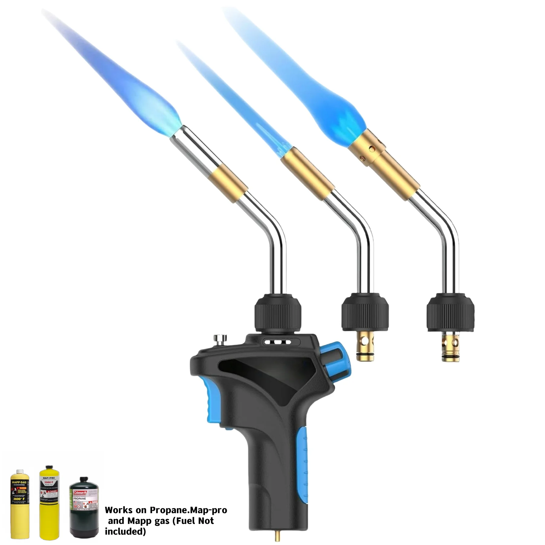 Propane Welding Torch Head with 3 Burner Tubes Mapp-Map Gas Torch for Welding Copper Searing Solding BBQ Cooking and DIY Work