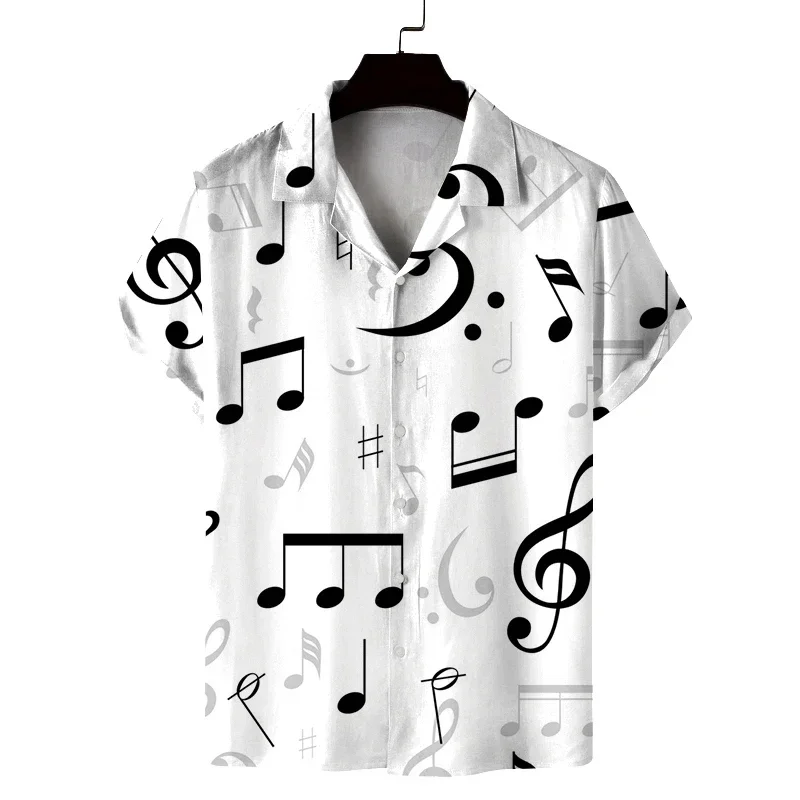Black and White Contrasting Notes, Staff Printing, Trendy and Cool Music Style, Loose Fitting Shirt for Men and Women