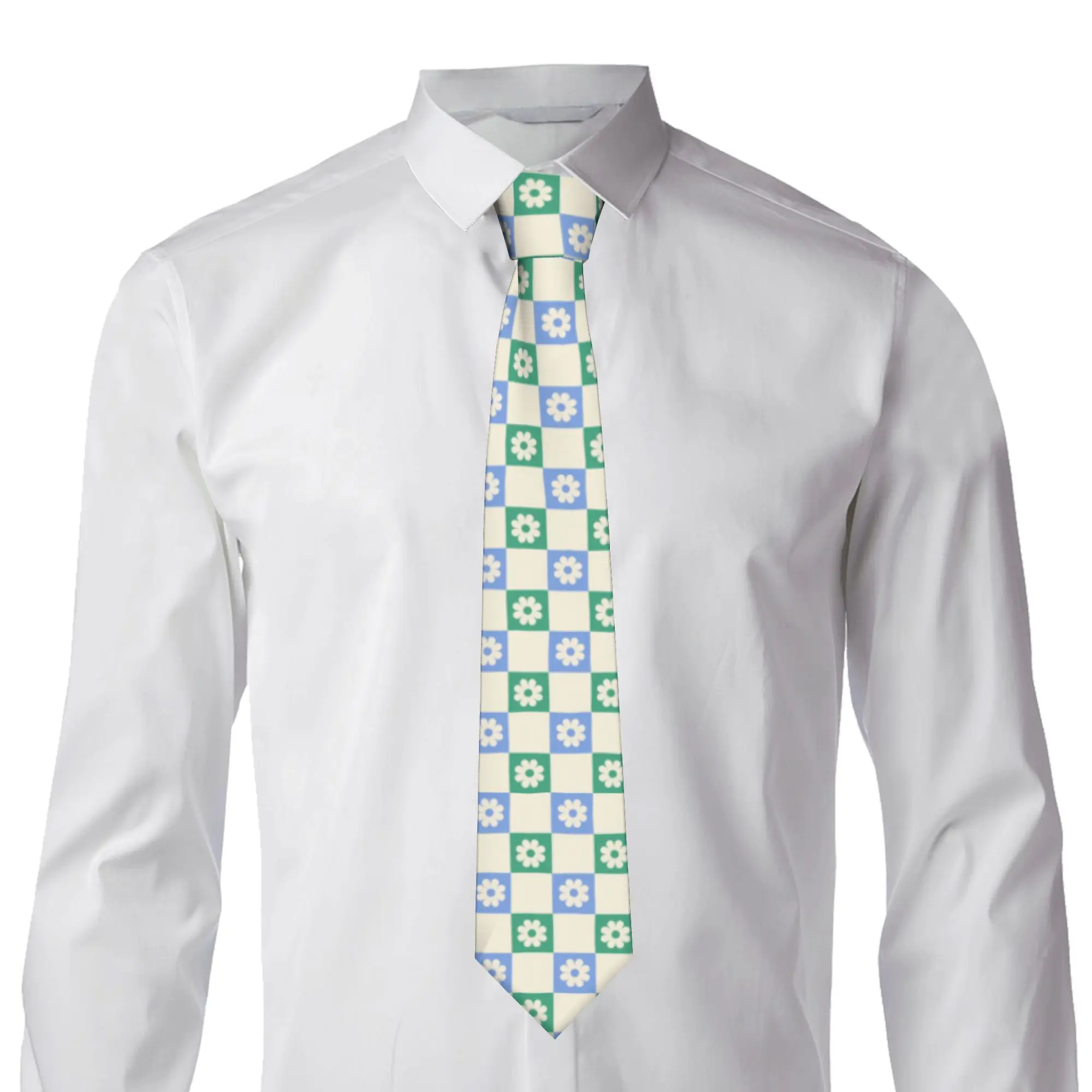 Classic  Daisy Flowers Checkered Plaid  Tie for Office Men  Neckties