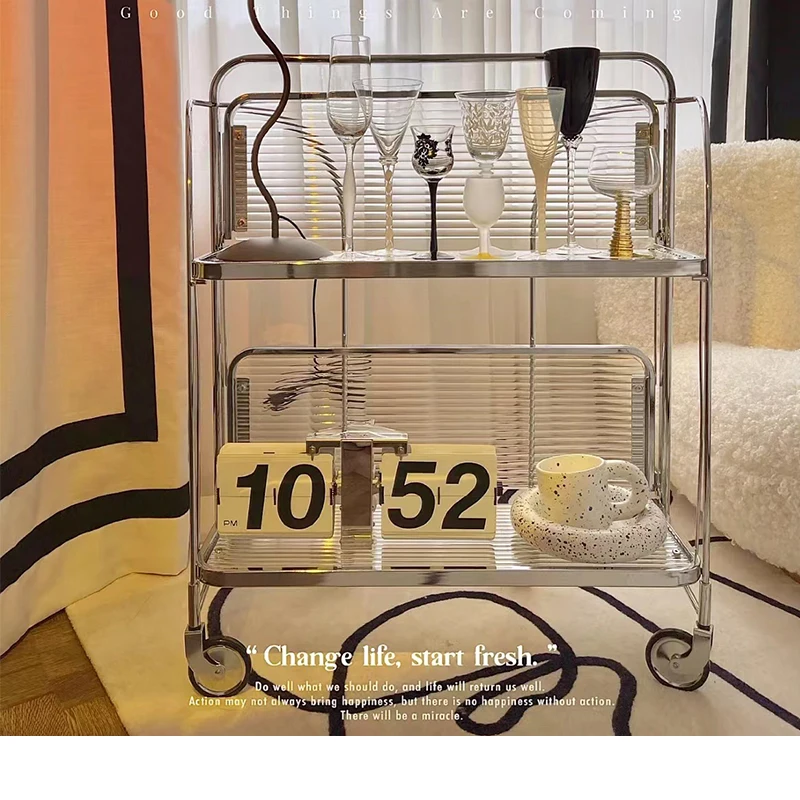 

Antique trolley stainless steel shelf folding Changhong glass mobile dining cart tea side table