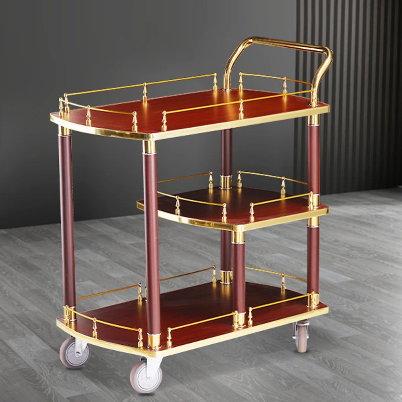 Customized Hotel Dining Cart Metal Handcart Party 3-layer Room Service Trolley Wedding Liquor Trolley