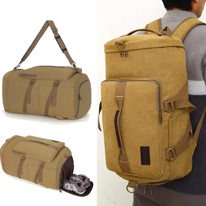 Large Canvas Men Travel Bag Gym Backpack For Mountaineering Male Luggage Bucket Bag Shoulder Bags Camping Women Handbag Duffel
