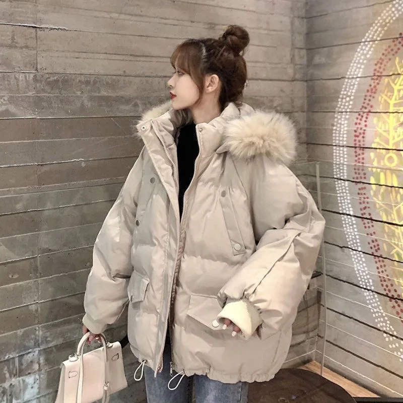 Thicken Winter Hooded Cotton Coats Tops Korea Casual Loose Casaco Snow Wear Warm Fashion Chaqueta Elegant Women Ceketler Abrigos