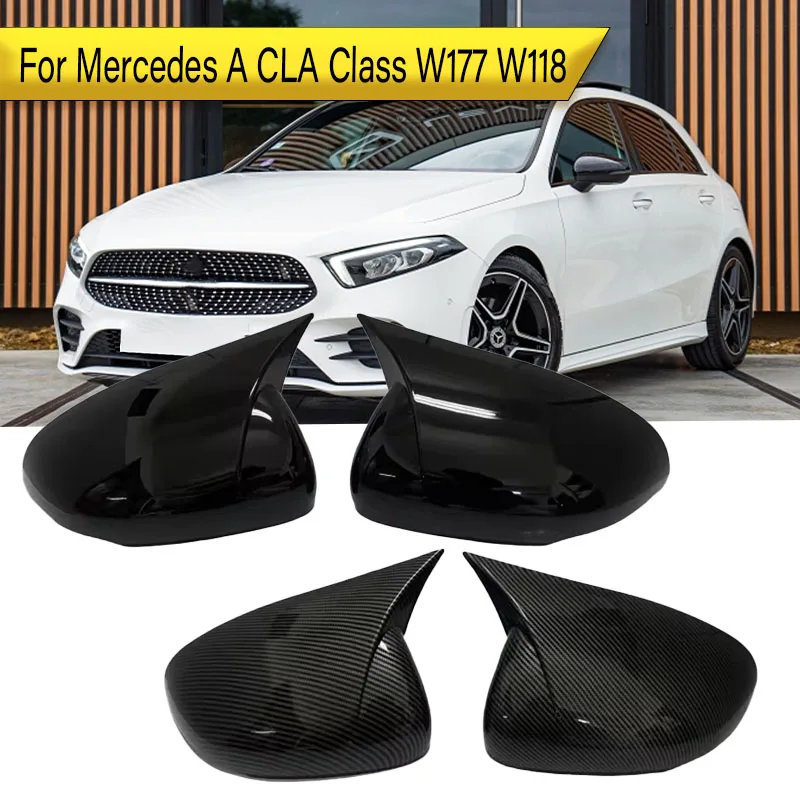 

Pair Car Side Wing Rearview Mirror Cover For Mercedes A CLA Class W177 W118 2019-2021 Glossy Black/Carbon Fiber Look