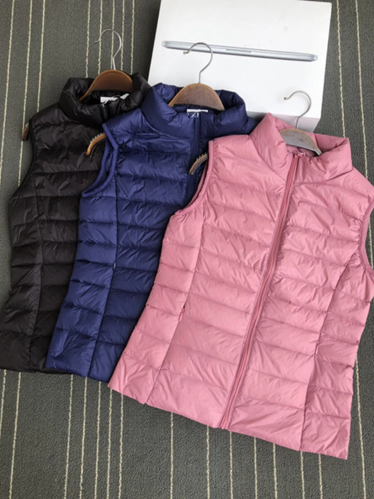 Winter Ultra Light Thin Women Duck Down Vest Slim Short Jackets Casual Waistcoat Autumn Coat Basic Parkas