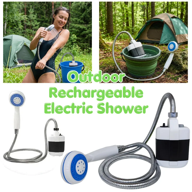 Outdoor Portable Shower Pump Set Rechargeable Water Pump Handheld Spray Nozzle For Camping Car Travel Pet Washing Use
