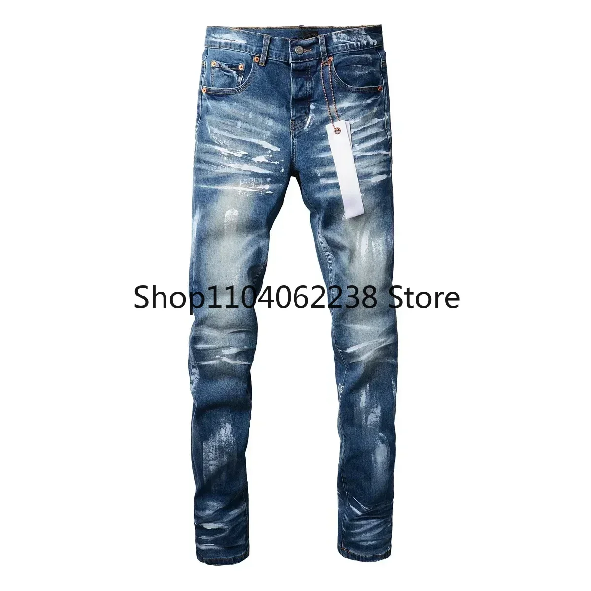 Fashion d slim fitting color blue paint Fashion brand Repair Low Rise Skinny Denim pants