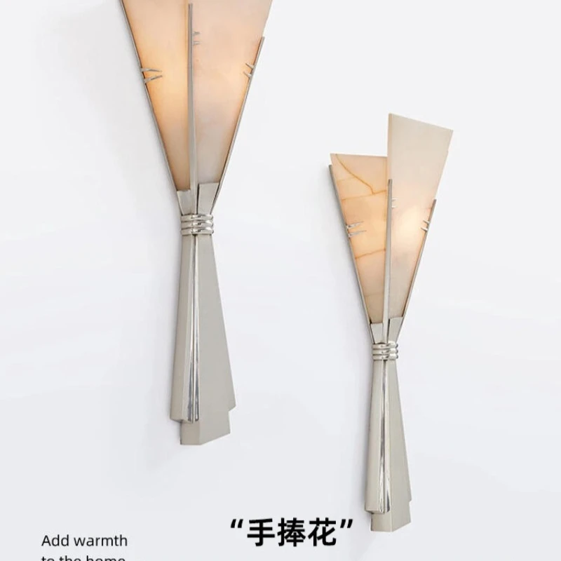 Middle Spanish Marble Wall Lamp Steel Flower Shaped Bedroom Corridor Living Room Study Vintage Luxury LED Home Decoration Sconce