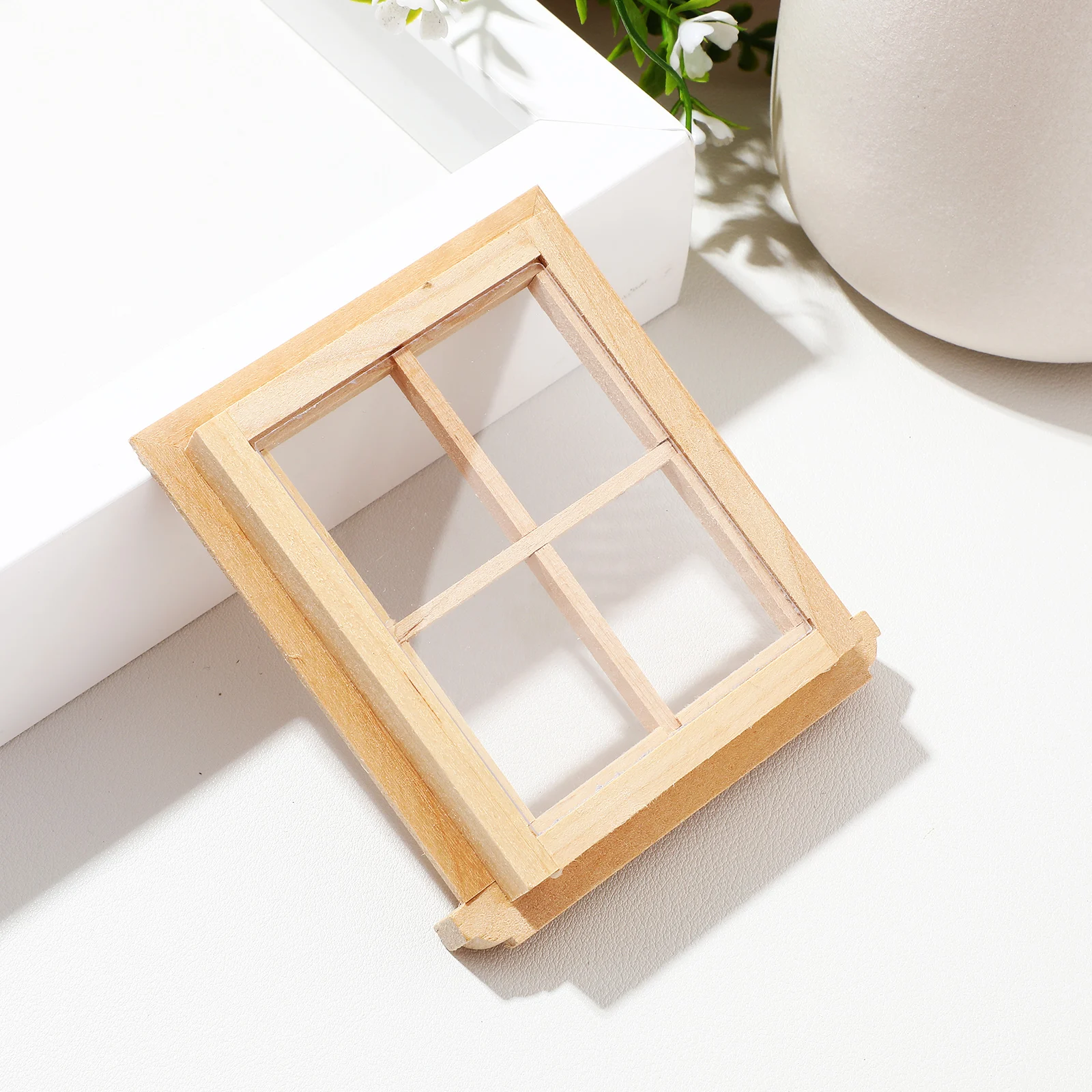 

2 Pcs Four-grid Window Puzzle Materials Small Dollhouse Windows Frame Mini Model Miniature Home Glass Beige Interior Office
