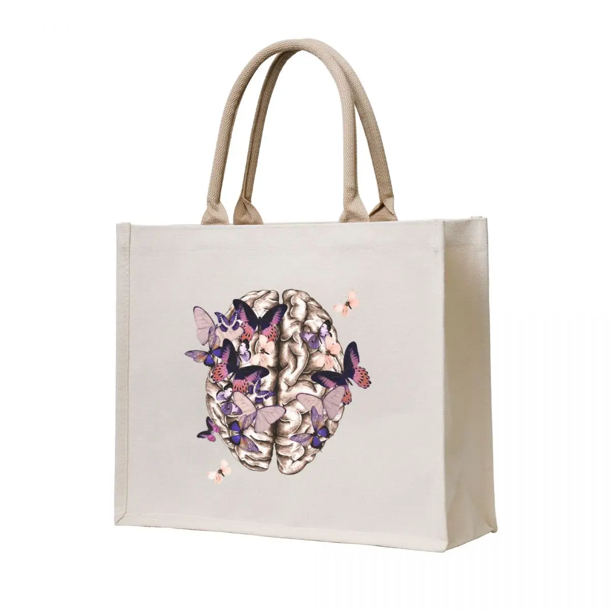

Purple butterflies Mental health brain psychology Tote Bag tote bag men's Custom bag shopper women canvas