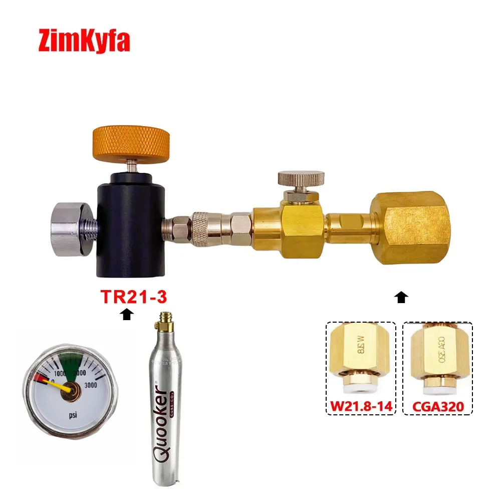 Co2 Refill Station Adapter for Sodastream Tr21-3 Quooker Cube Tank from W21.8-14 CGA320 Large Co2 Tank,w/ 8mm Quick Disconnect