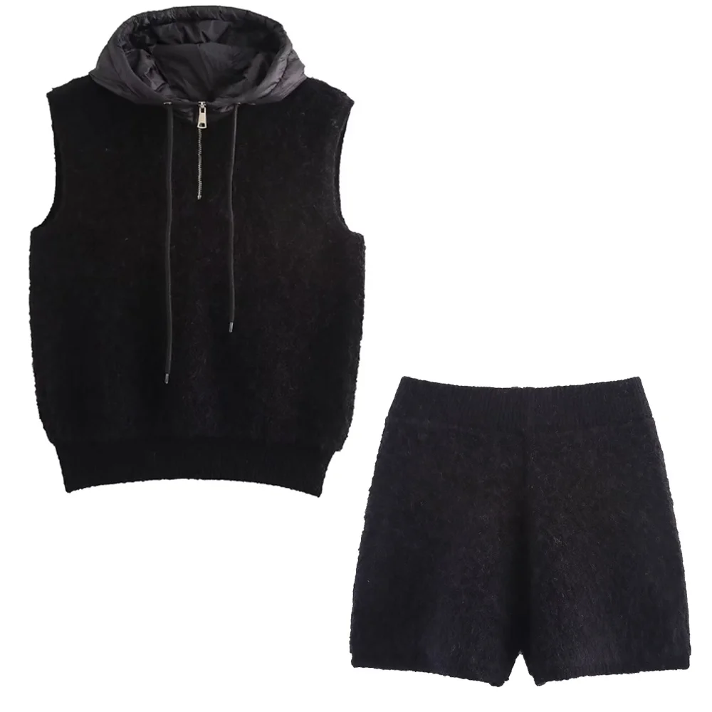 Willshela-Conjunto de 2 piezas para mujer, Sudadera con capucha y pantalones cortos sin mangas de Cachemira de oveja para primavera/otoño, trajes informales elegantes para mujer