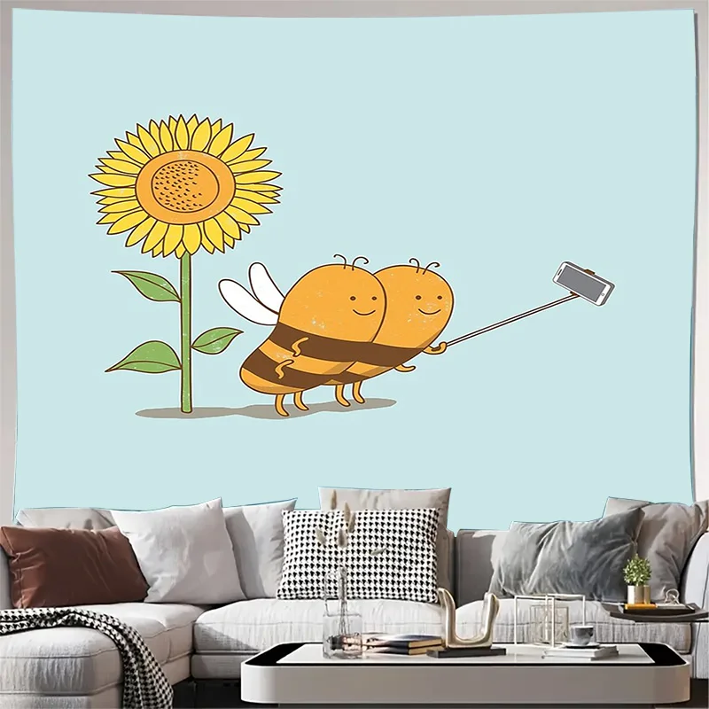 

unframed Cute Bee Wall Tapestry Nature Forest Backdrop Vintage Aesthetic Room Decor Dorm Decor Floral Tapestry Wall Hanging Home
