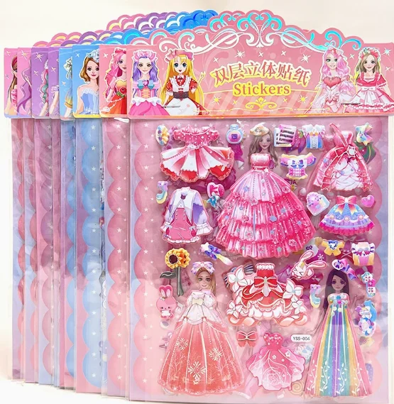 

2 Sheets/Bag Waterproof Kawaii Princess Dress Up Sticker Cartoon Decorative Foam Bubble Stickers DIY Cute 3D Puffy Stickers Gift