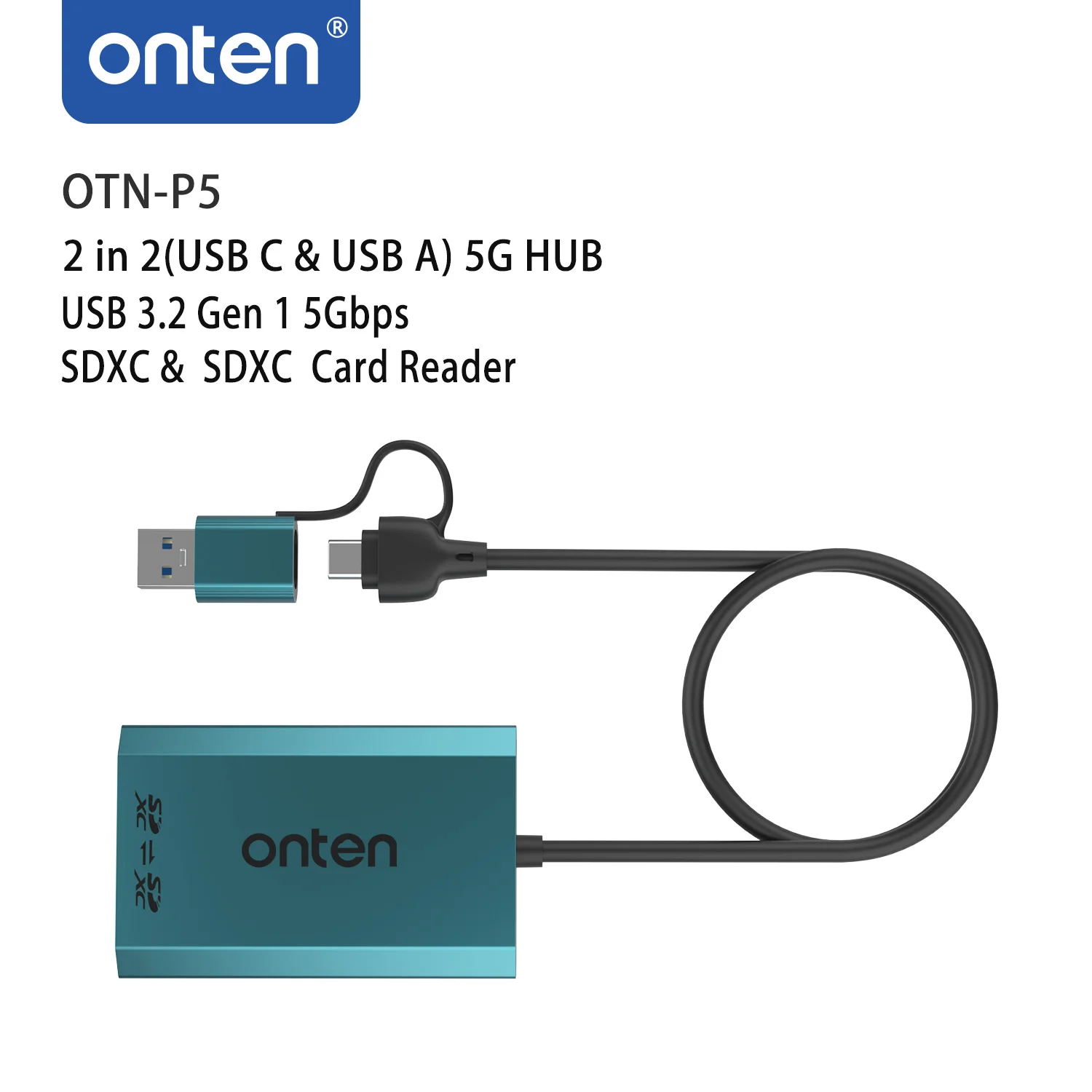 OTN-P5 2 in 2(USB C & USB A) 5G HUB USB 3.2 Gen 1 5Gbps SDXC & SDXC Card Reader