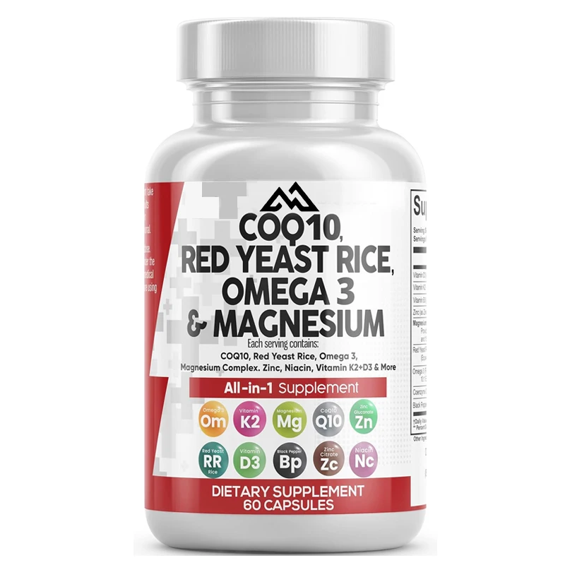 COQ10 Red yeast rice Omega 3 magnesium complex Niacin Zinc Vitamin K2 D3- Male and Female Heart Health Support Capsules