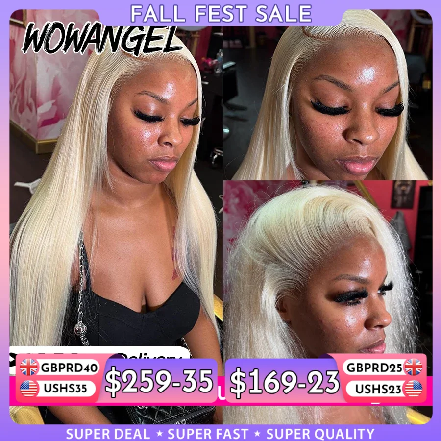WOWANGEL 250% 613 Blone HD Lace Frontal Wig Bone Straight 13X6 HD Full Frontal Human Hair Wig PrePlucked Natural Scalp For Women
