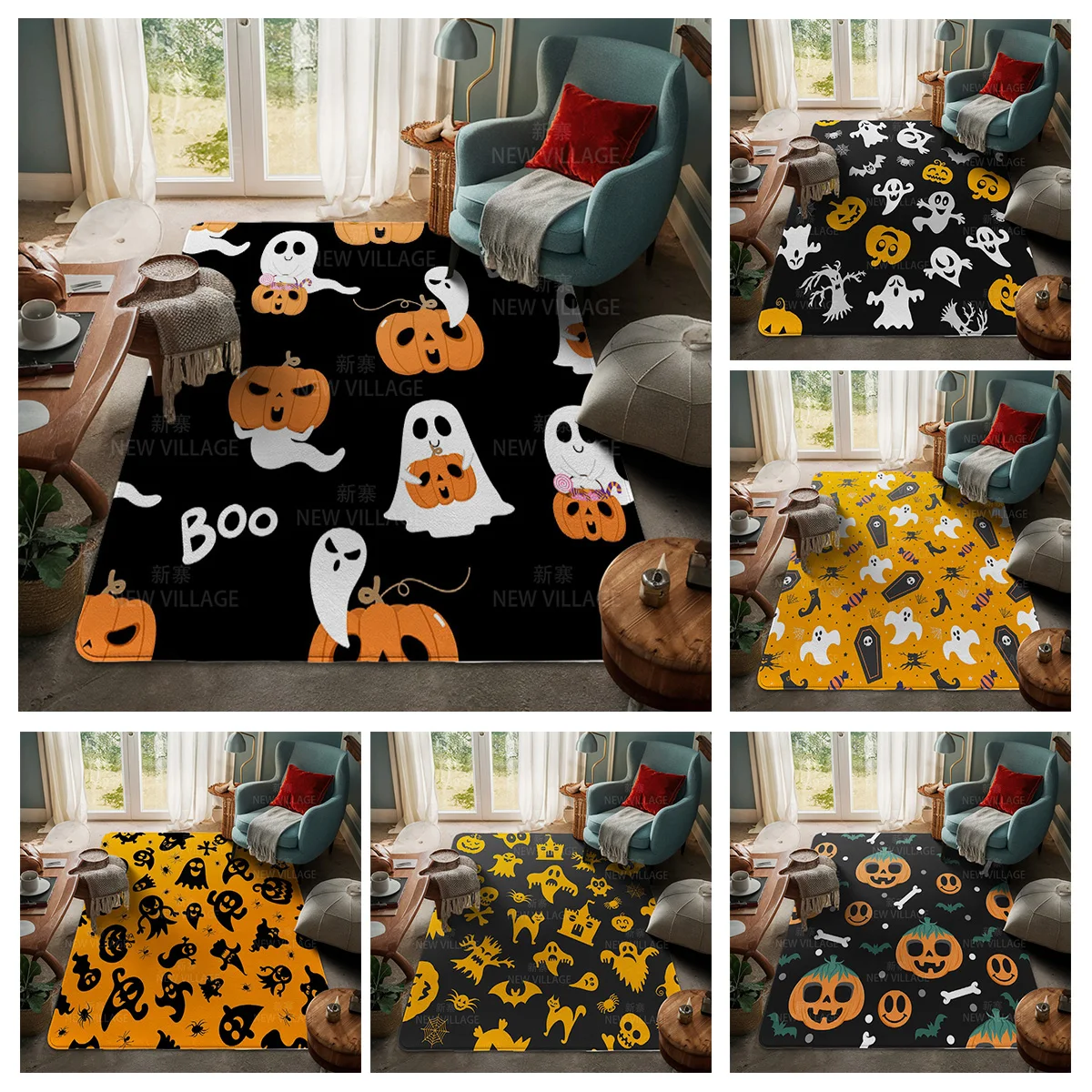 House entrance carpet Home door mat Living Room Bath Foot bathroom non-slip water absorption rugs bath Halloween Autumn Pumpkin