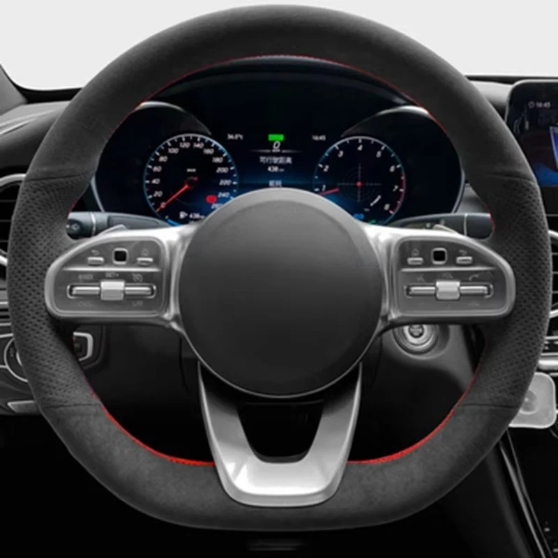 Non-Slip Suede Braid Car Steering Wheel Cover For Mercedes-Benz S-Class W222 GLC A-Class W177 C-Class W205 E-Class W213