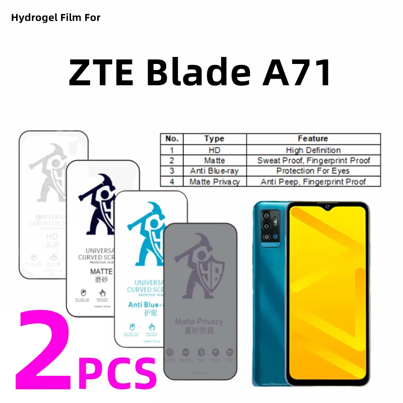 

2pcs HD Hydrogel Film For ZTE Blade A71 Matte Screen Protector For ZTE Blade A71 Eye Care Anti Spy Matte Protective Film