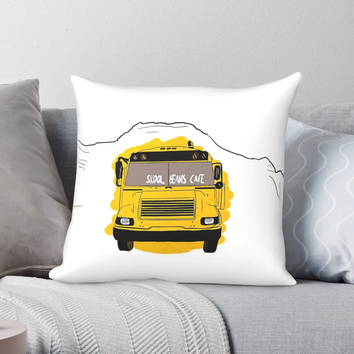 School Bus Iceland Square Pillowcase Polyester Linen Velvet Printed Zip Decorative Pillow Case Sofa Seater