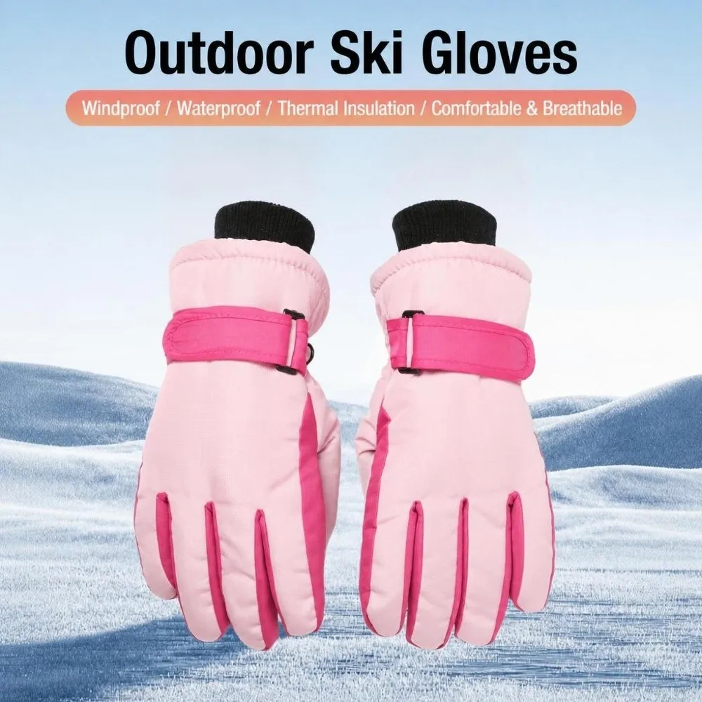 Durable Waterproof Winter Ski Gloves Windproof Thickened Kids Snow Gloves Cold Proof Warm Fleece Lining Finger Gloves for Girls