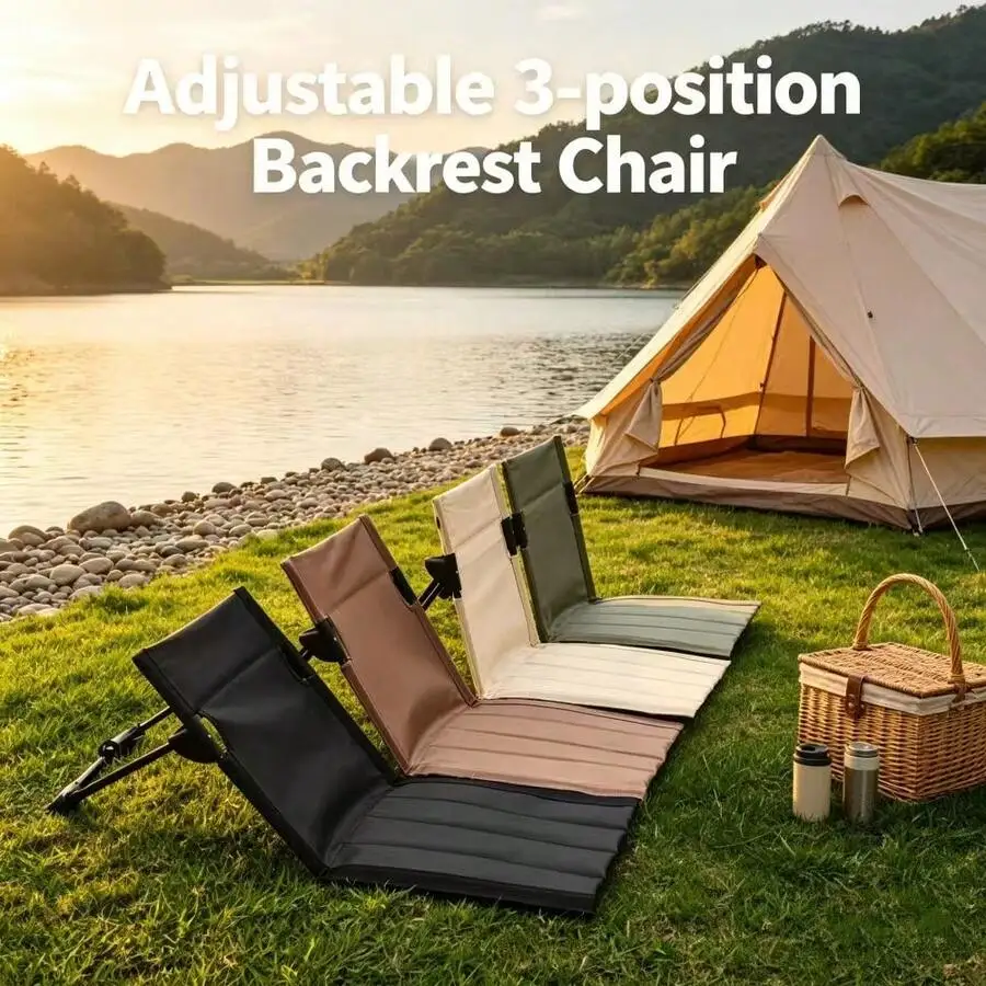 PDZZZD Portable Folding Camping Chair With Rear Storage Pocket & Carry Bag, Lightweight Collapsible Outdoor Chair, 3-Position Ad