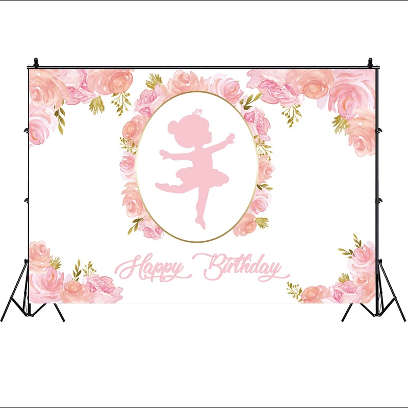 Ballerina Decorations Birthday Party Banner Photography Backdrop for Baby Girl Ballet Dancer Pink Photo Background Studio Cover