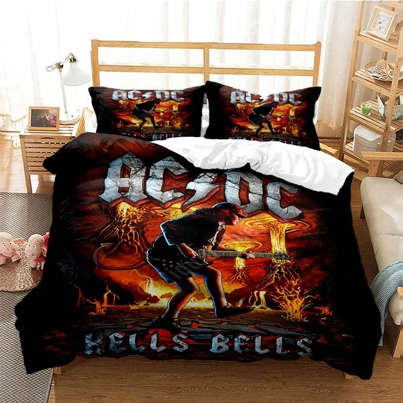 3D Print AC DC Rock Band Bedding Set,Duvet Cover Comforter Bed Set Quilt Cover Pillowcase,King Queen Twin Size Boys Girls Adults