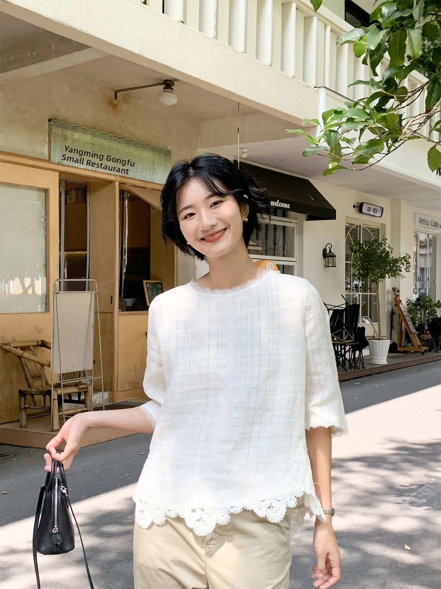 

Zhou Xiaoya Linen Loose Lightweight Breathable Summer New Sle Women's irt Simple Lace Versatile Comfortable Top
