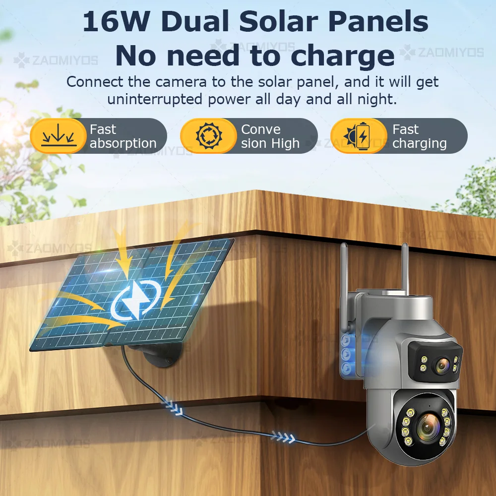 8MP icsee Outdoor Surveillance Solar Camera 50X Optical 4g Sim Wireless Home Security PTZ  Auto Tracking CCTV IP Cams AOV 24/7 image 2