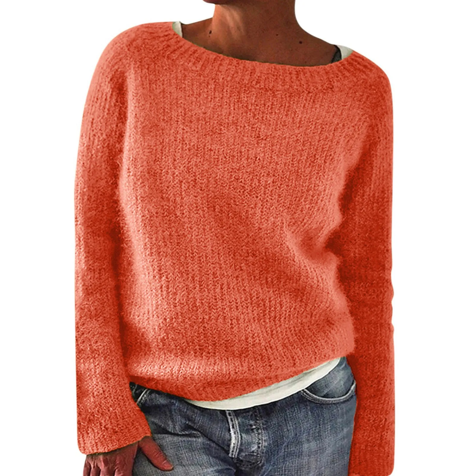 Outono e inverno nova moda pura versátil camisola tripulação pescoço manga longa pulôver camisola feminina coreano pop roupas