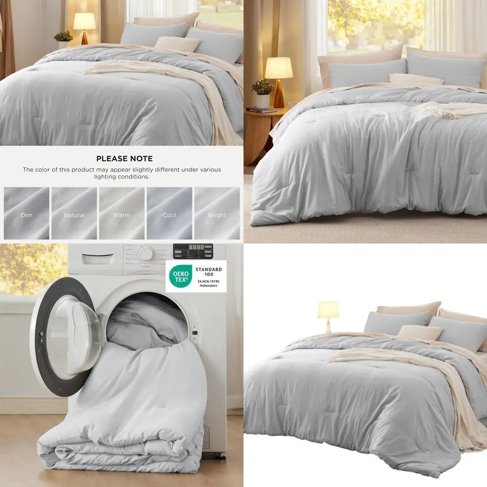 

Light Grey Prewashed King Size Comforter Set, 3-Piece Bedding with Down Alternative Comforter and Pillowcases