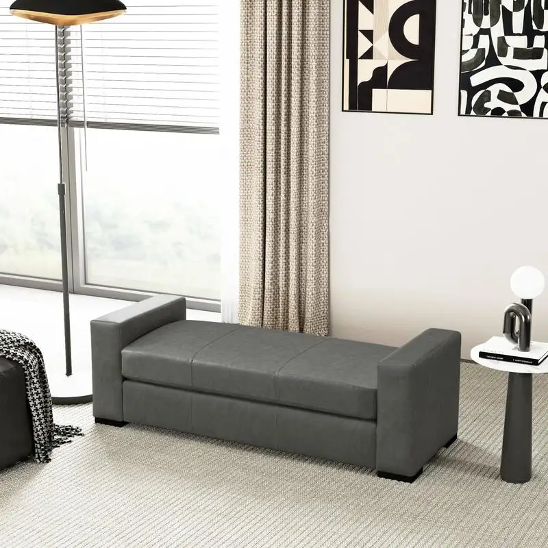 

Stylish Durable Grey Faux Leather Ottoman - Modern Design, Versatile Home Furniture, Comfortable Seating & Storage Solution