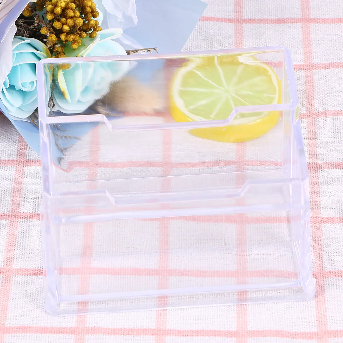 Clear Acrylic Business Card Holder Desktop 2-Tier Large Capacity Notes Organizer Office Supplies Business Holder for Desk