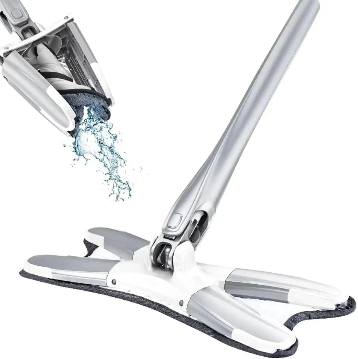 Fregona para pisos Fregona de microfibra en forma de X Fregona para limpieza de pisos 360 °   Fregona giratoria para lavar manos libres, fregona exprimidora de madera para limpieza del hogar y la cocina