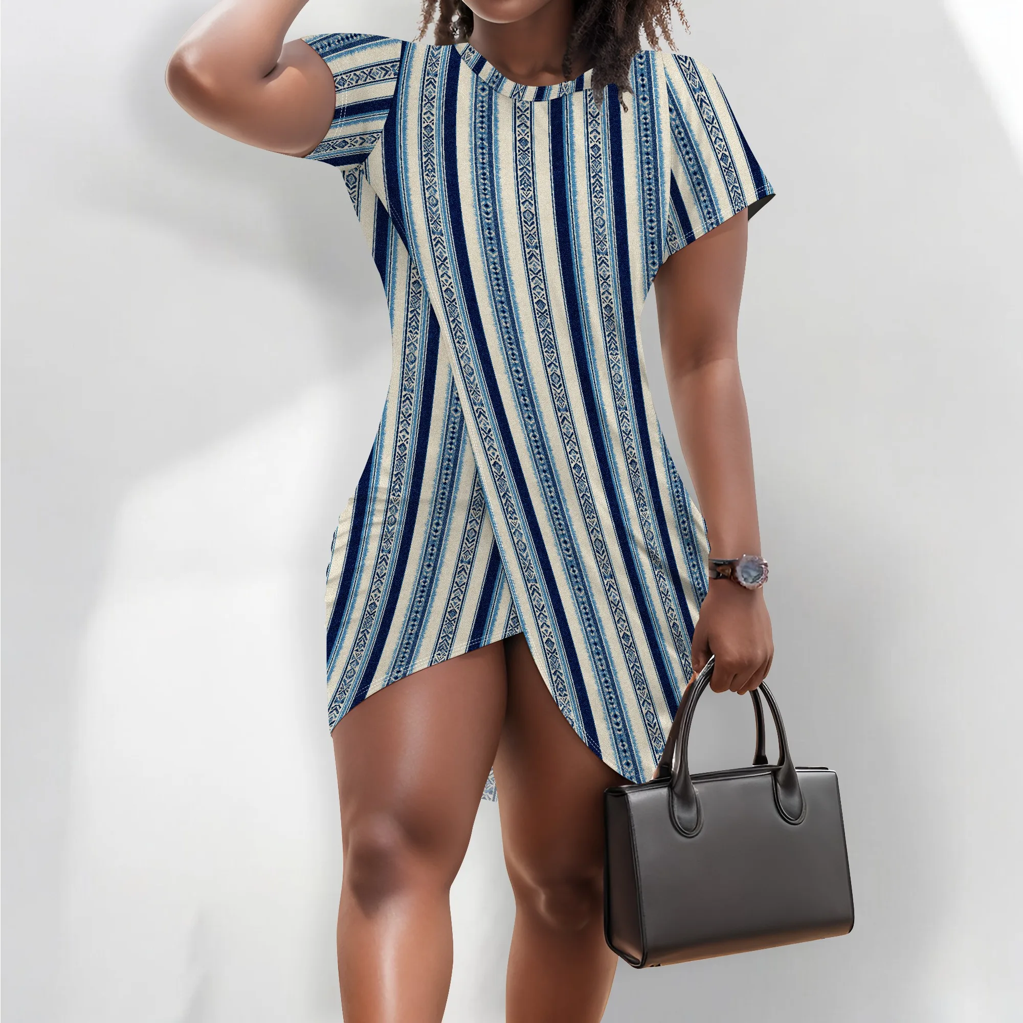 فستان نسائي صيفي كاجوال تي شيرت فضفاض بأكمام قصيرة مع جيب للنساء