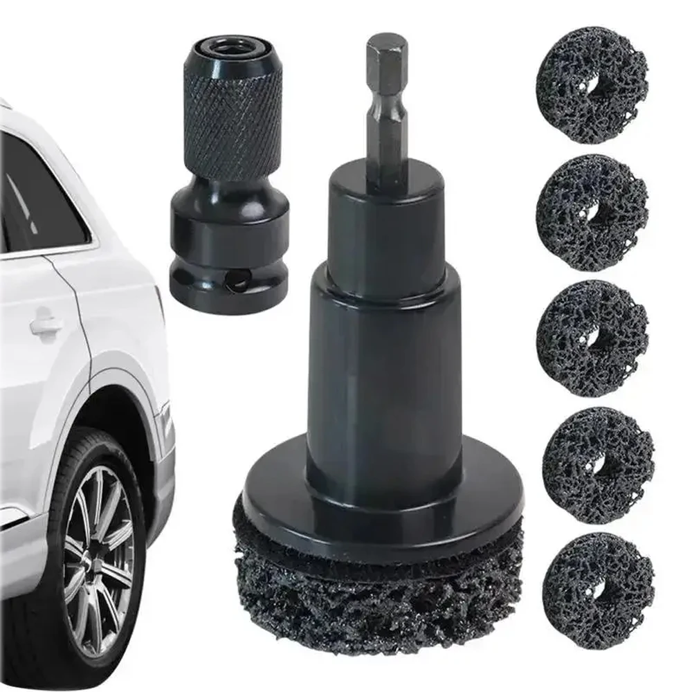 Wheel Hub Cleaning Kit Brake Disc Rust Removal Tool with Grinding Heads Polish Pads for Wheel Stud Resurfacing Lug Nuts Cleaning