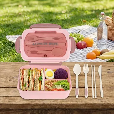 4 Compartment Bento Lunch Box With Utensils Leakproof Portable Reusable Food Container For Adults Men Women Office Work Picnic T