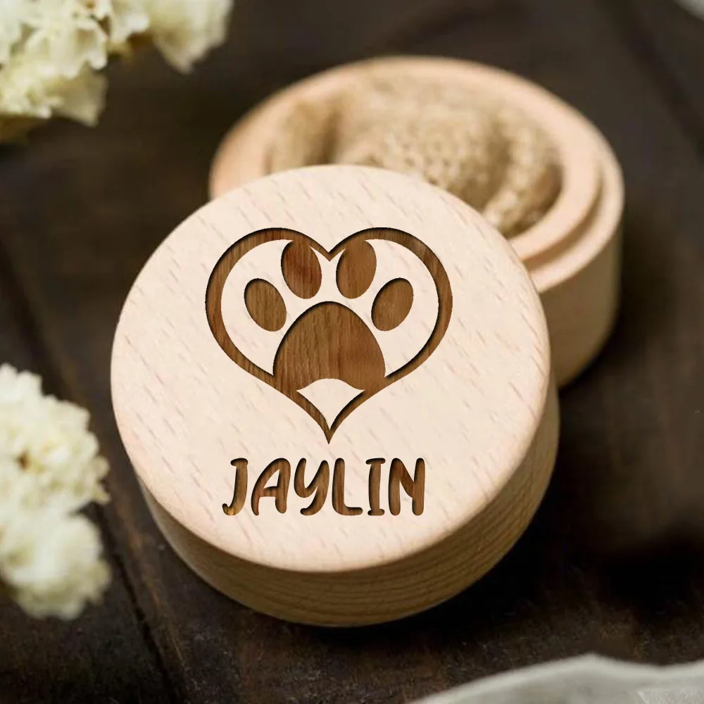 Personalized custom name wooden carving pet hair storage box dog save teeth Memorial Box commemorative gift for family friend