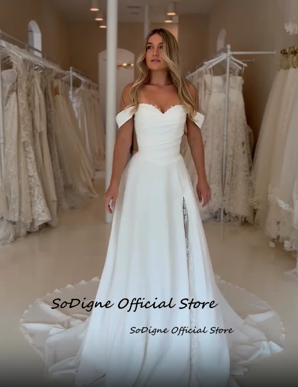  SoDigne a-line فساتين زفاف بدون أكتاف بدون أكمام من الساتان/الدانتيل فستان الزفاف 2026 فستان العروس vestidos de novia مخصص #3