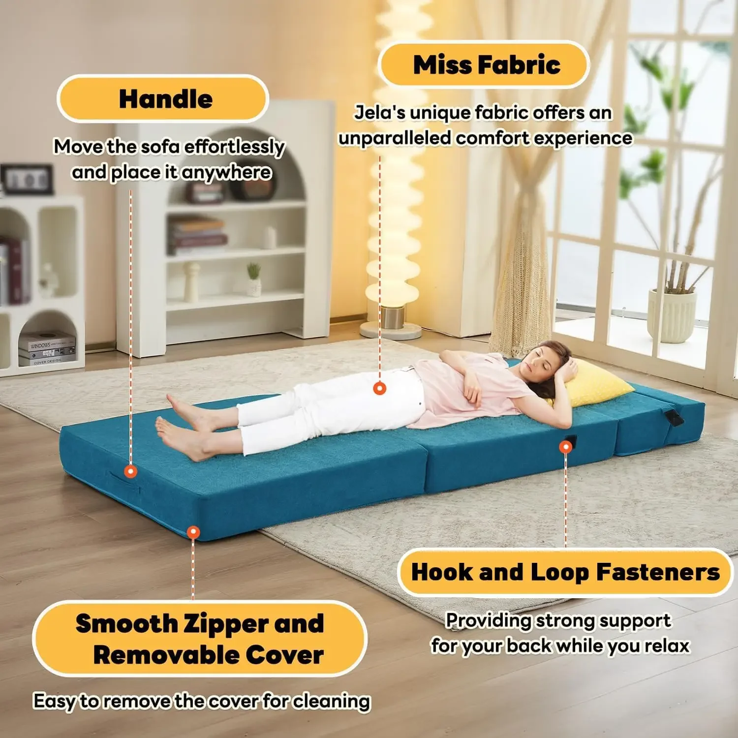 Foldable Sofa Bed, Convertible Sleeper Lounge Chair Floor Mattress Floor Couch with Backrest, Fold Out Futon with Washable Miss view 3