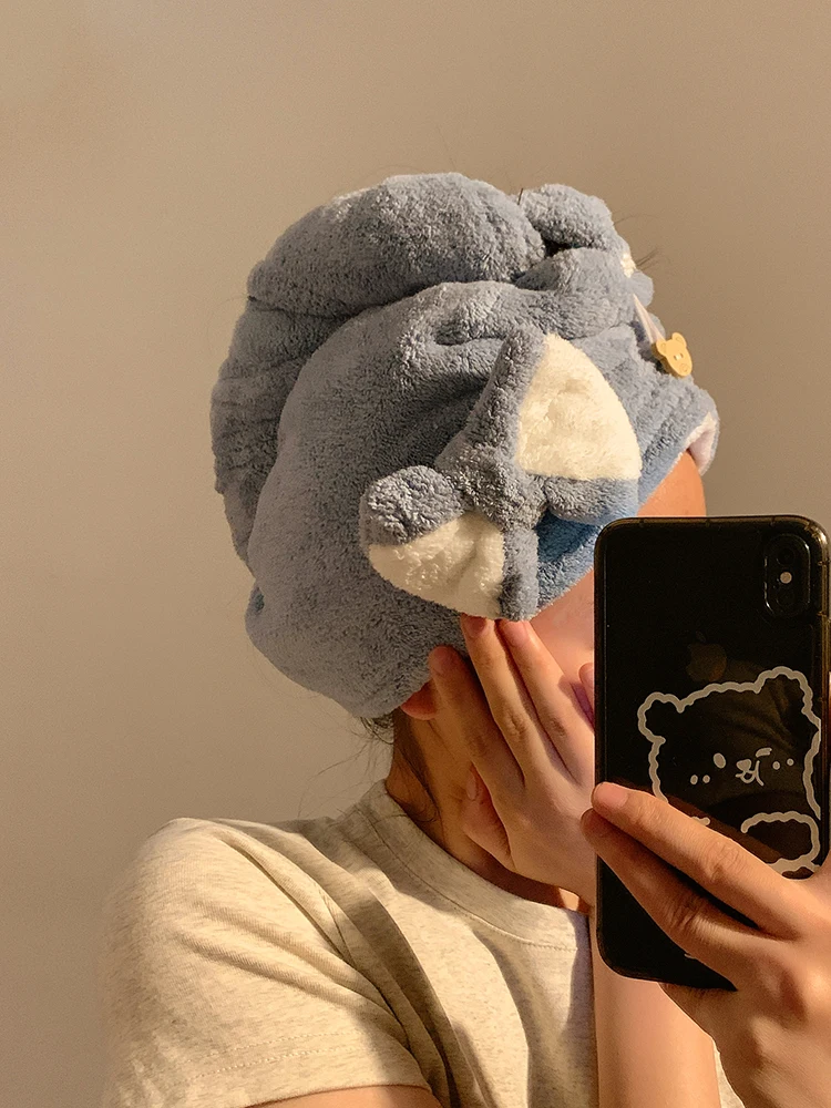 Cute bow dry hair cap women's high-value double-layer thickened super absorbent quick-drying shower  shampoo bag head towel