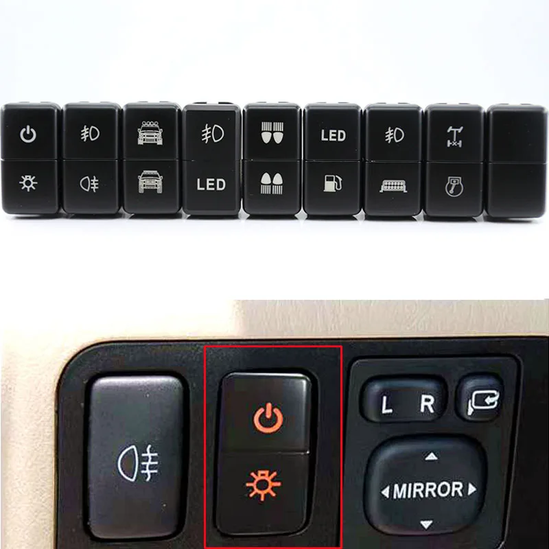 

1PC 12V Car Dual LED Light Bar Fog Light On-Off Push Switch Button For Toyota Prado LC100 Reiz Hilux Landcruiser Light Button