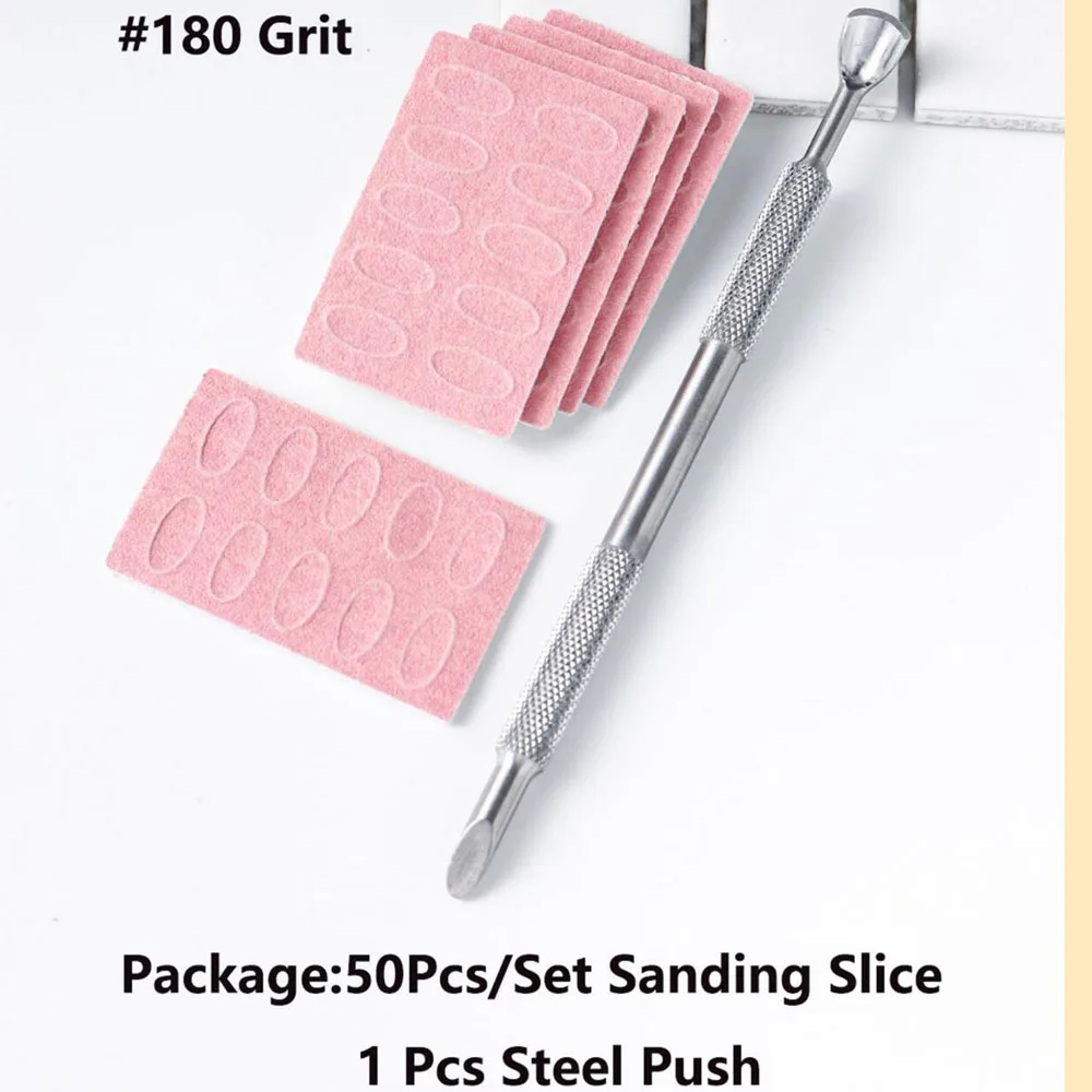 1 Juego de empujador de cutícula de uñas de doble extremo 50 piezas # Hojas de papel de lija de grano 180, herramienta de pretratamiento de uñas de repuesto reemplazable autoadhesiva