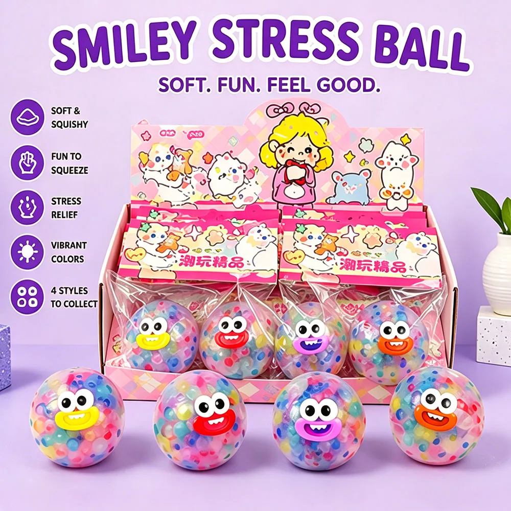 Nouveauté 2026 : Accessoire de bureau portable anti-stress, Squishy Smiley Planète des rêves tendance, rempli de billes d'eau, à presser
