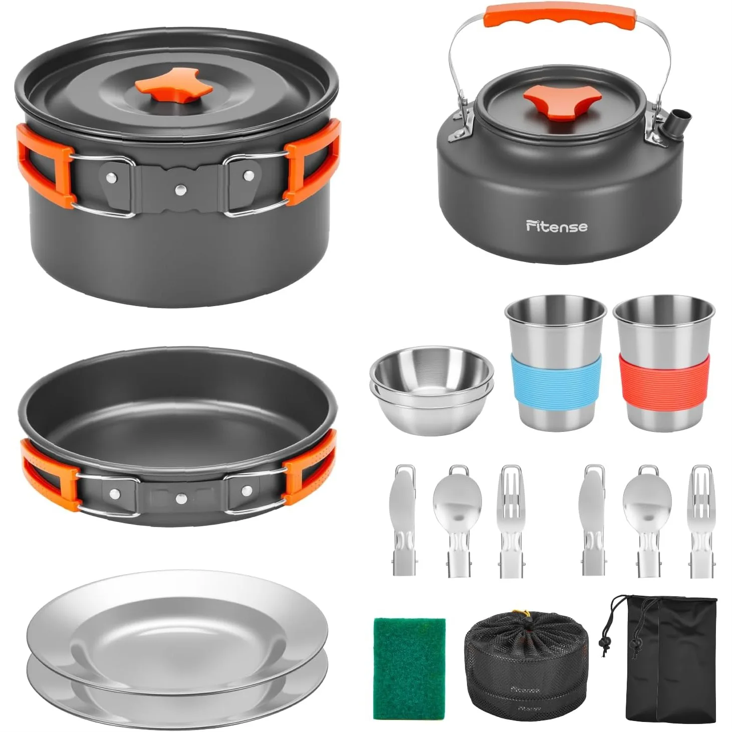 

21Pcs Camping Cookware Mess Kit for 2, Lightweight Camping Kitchen Pots and Pans Set, Portable Cooking Essentials for