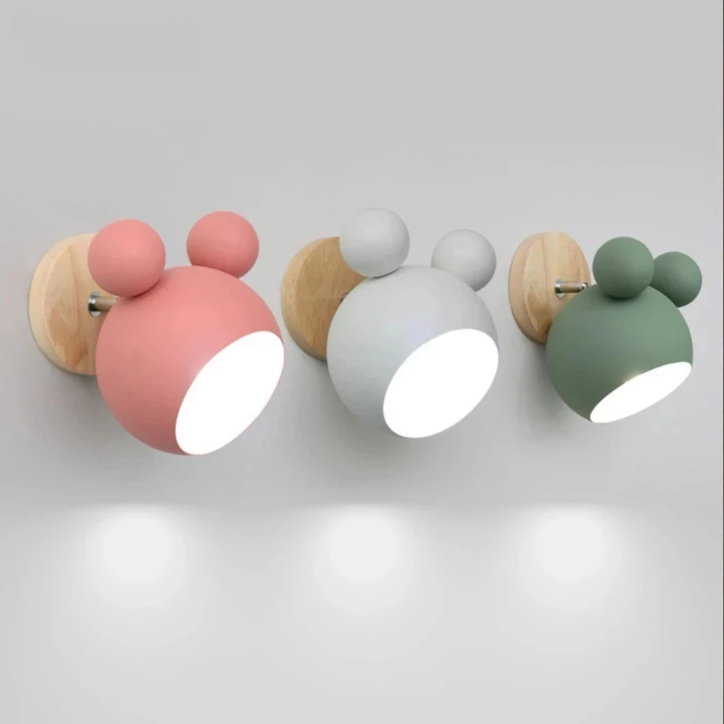 

Modern Cartoon Mickey Wall Lamps Styling Coloful Wall Sconces Kitchen Restaurant Macaroon Decorative Bedside Lamp E27