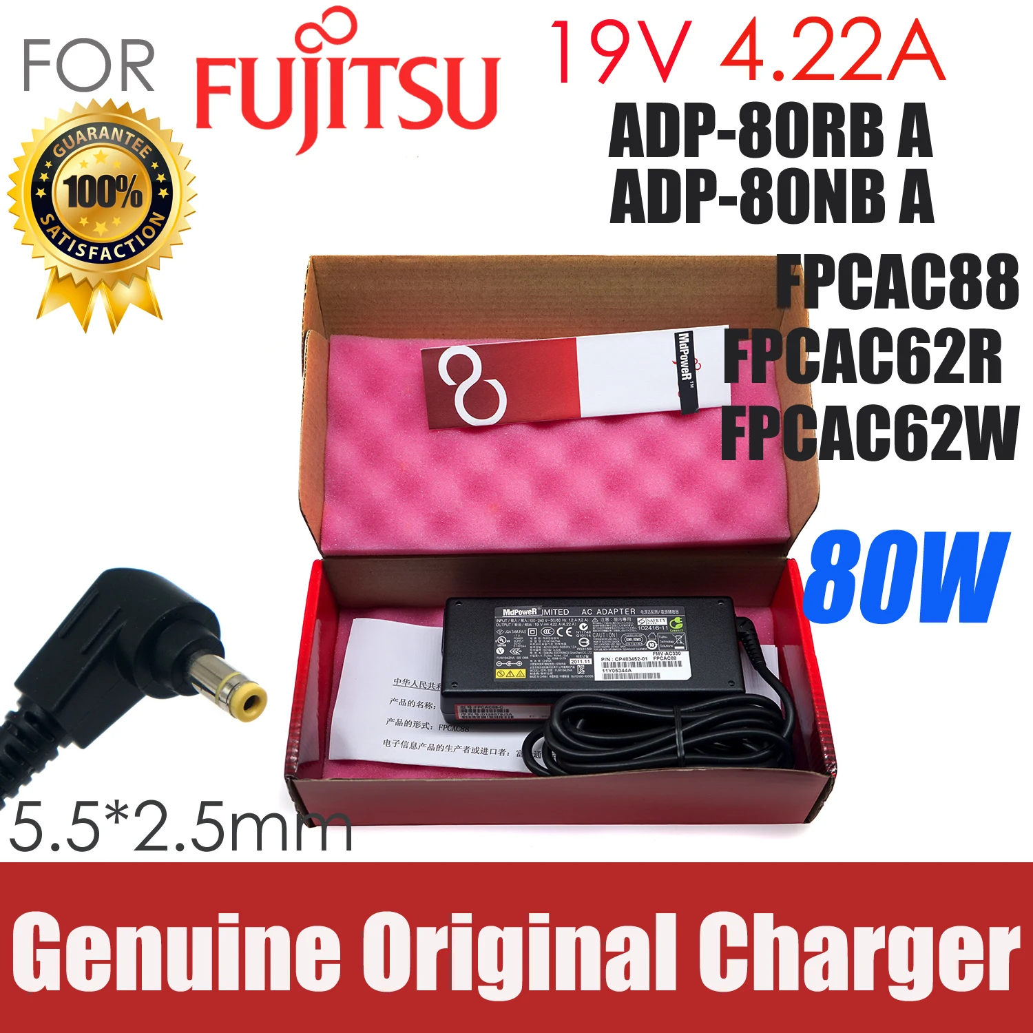 

Genuine AC Adapter Laptop Charger FPCAC88 ADP-80NB A 19V 4.22A 80W For Fujitsu lifebook Power Supply FPCAC62W ADP-80RB A
